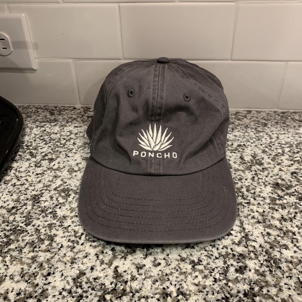 Poncho Outdoors Baseball Hat Cap Strap Back One Size Gray Cotton Logo Dad Mens